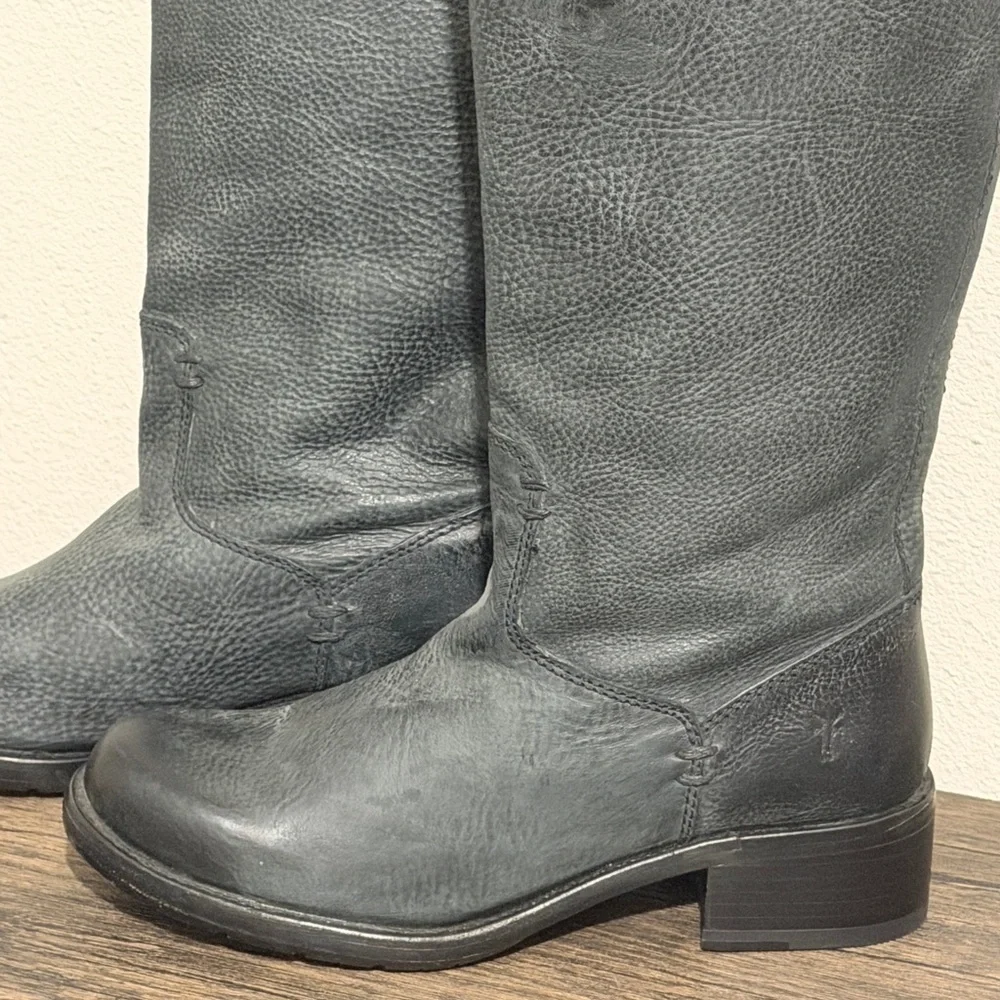 Frye Tall Pull On Pebbled Leather Boots Rounded Toe